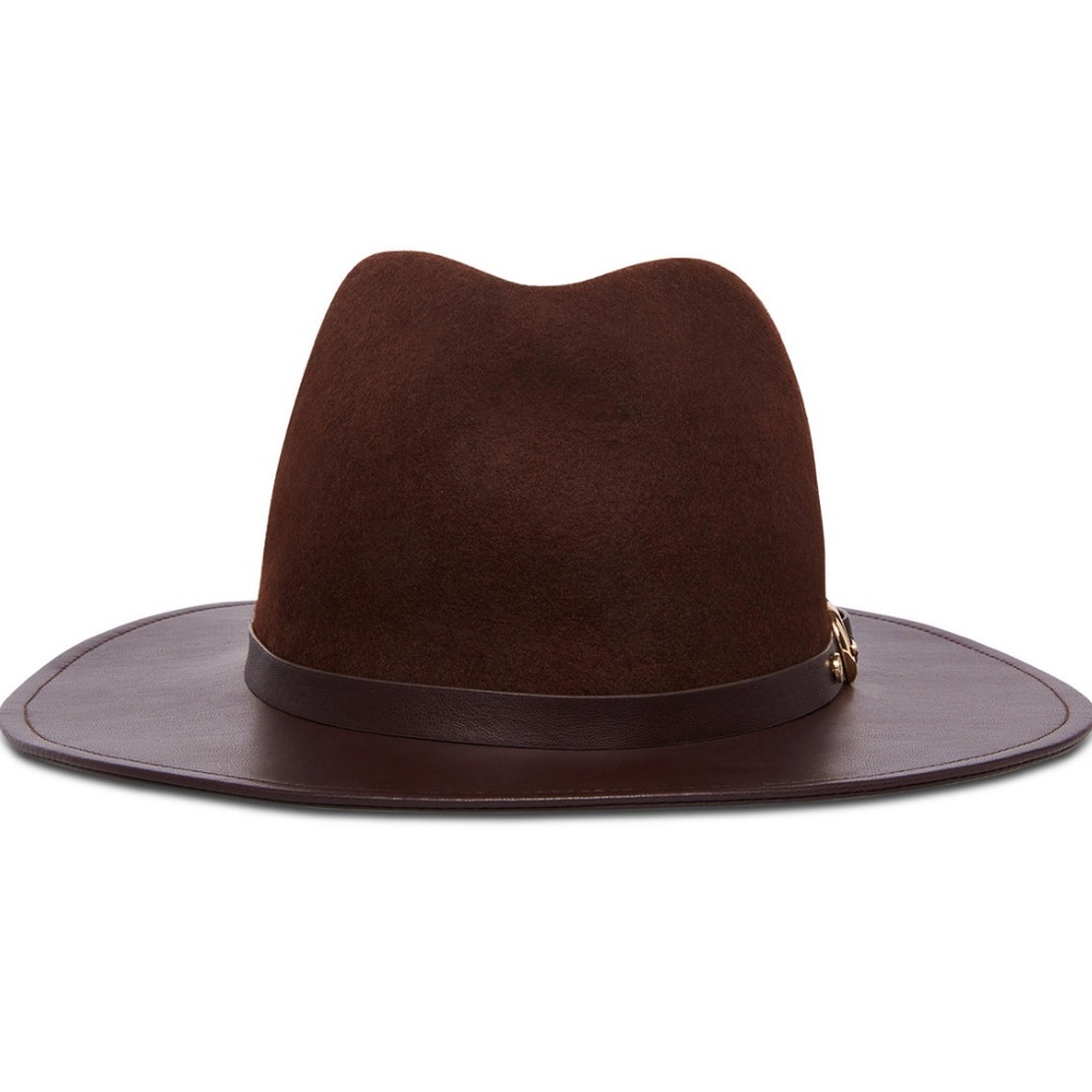 Brown felt and faux leather fedora hat NWT